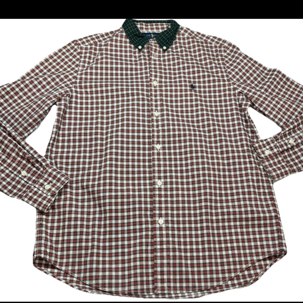 Ralph Lauren RED GREEN PLAID Long Sleeve Shirt Size XL (18-20)  Boys/Youth POLO
